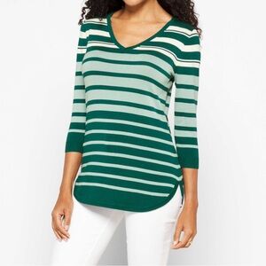 Striped V-Neck Blouse - Green